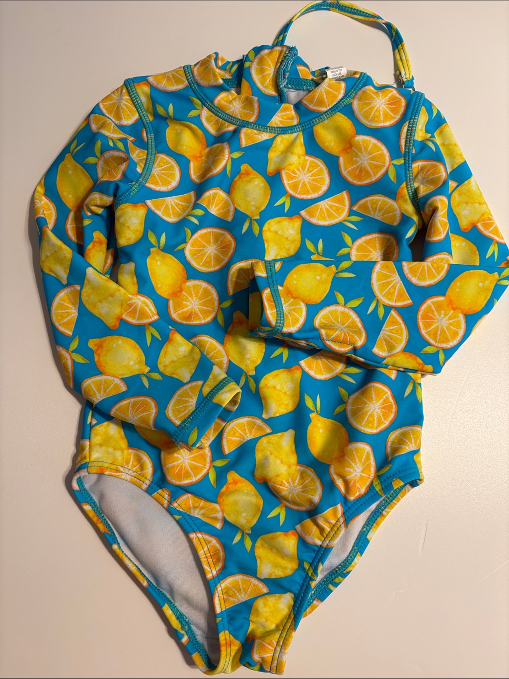 Girls Swimzip Lemon Print Long Sleeve Swimsuit - Blue & Yellow Size 2t New — image 3 of 8